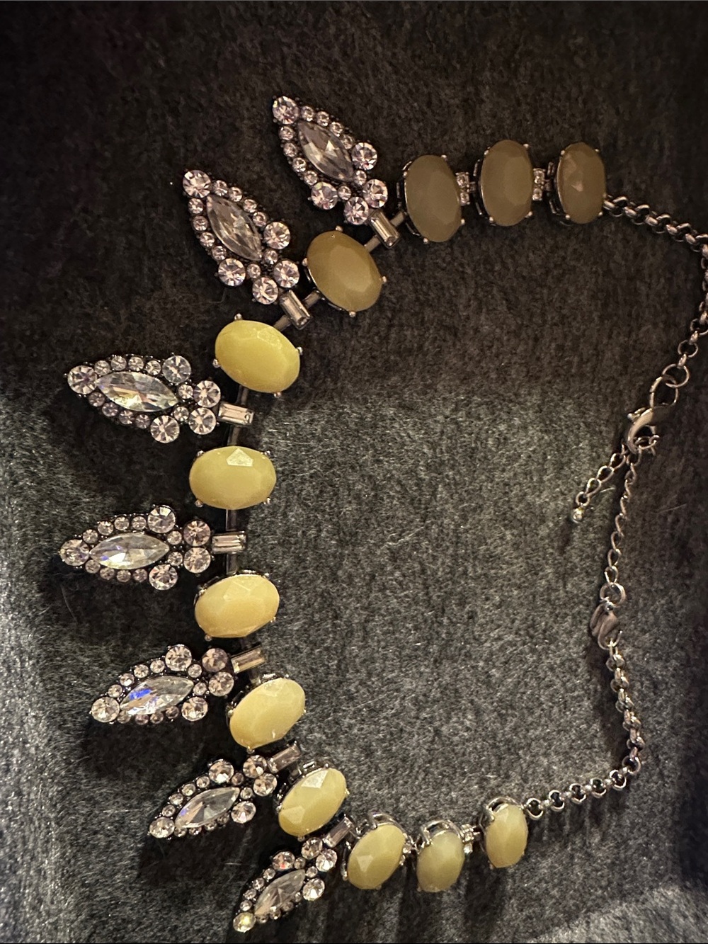 Lia Sophia Silver Chain Statement Bib Necklace with Pale Yellow Gemstones